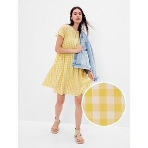 GAP Short Sleeve Empire Waist Dress Mini Cottagecore Dainty Yellow Gingham M